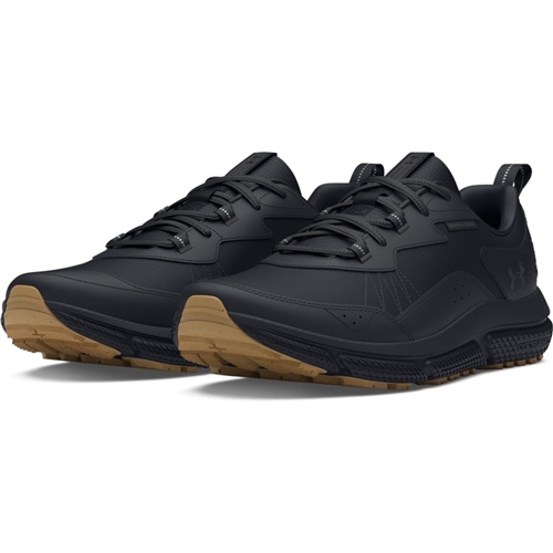 Under Armour Men's UA Charged Verssert Speckle 2 Running Shoes in black with gum outsole, lightweight and breathable design.