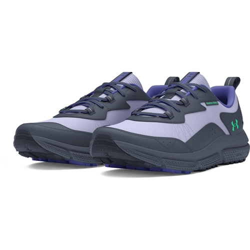 Under Armour Women's UA Charged Verssert Speckle 2 Running Shoes in gray and purple with responsive cushioning for comfort.