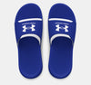 Under Armour Men's UA Ignite Select Slides in blue, featuring a comfortable design for post-workout relaxation.