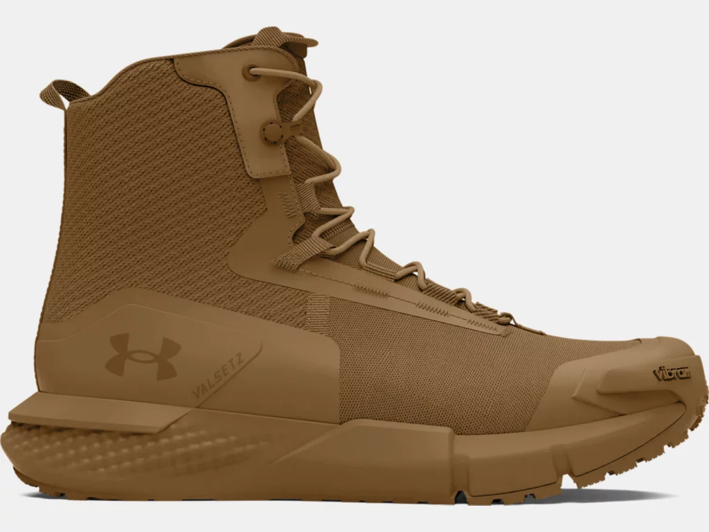 Under Armour UA Charged Valsetz tactical boots in brown, featuring a lightweight synthetic upper and durable design for comfort.