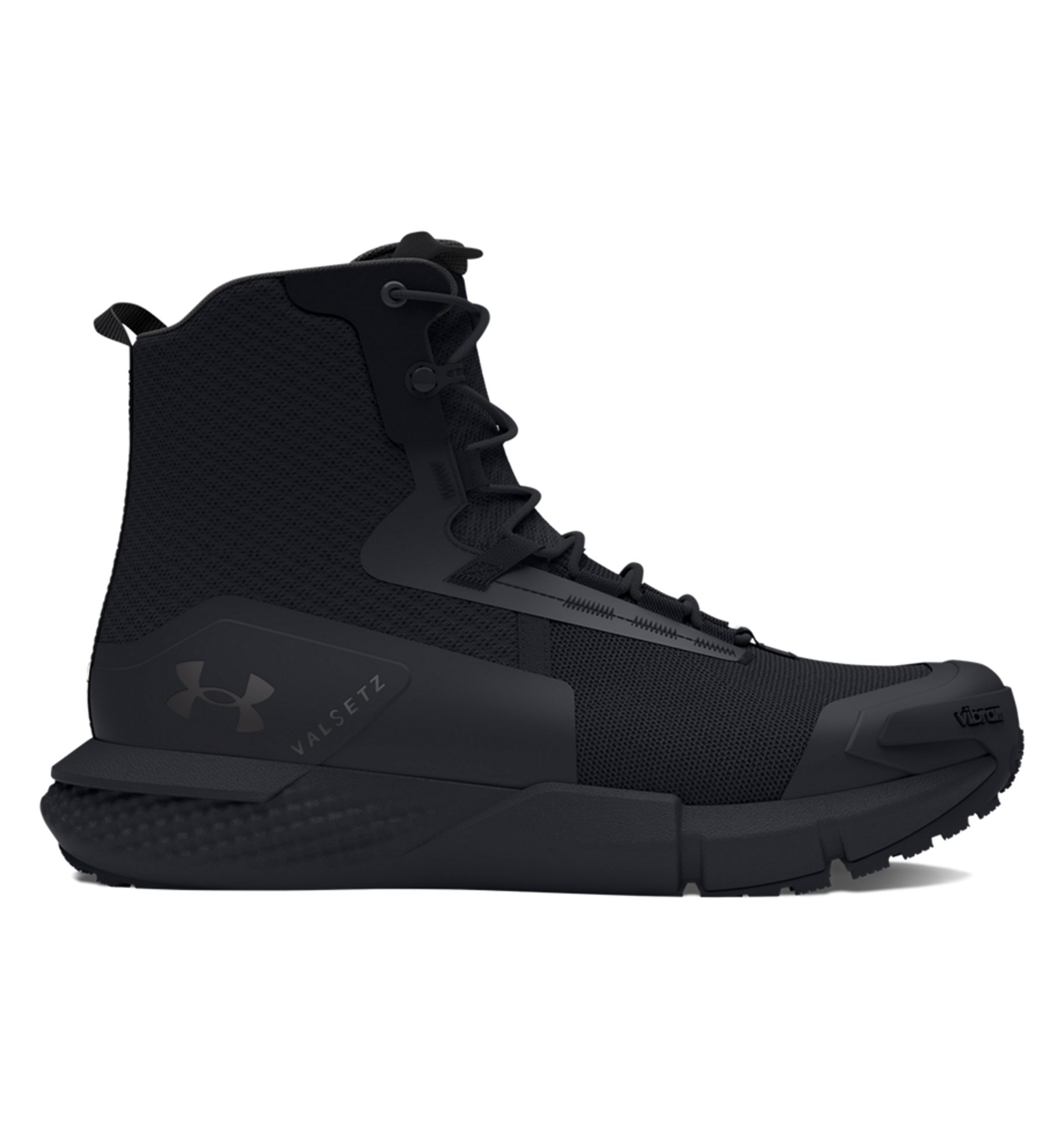 Under Armour UA Charged Valsetz Zip tactical boots in black, featuring a breathable upper and medial side zip for easy on/off.