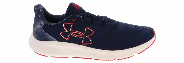 Under Armour Charged Pursuit 3 Freedom Men's Shoe in navy, featuring breathable materials and secure lace-up design.