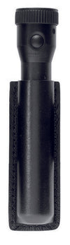 Safariland Model 306 Open Top Mini-Flashlight Holder showcasing a black leather case for small flashlights, with exposed bezel.