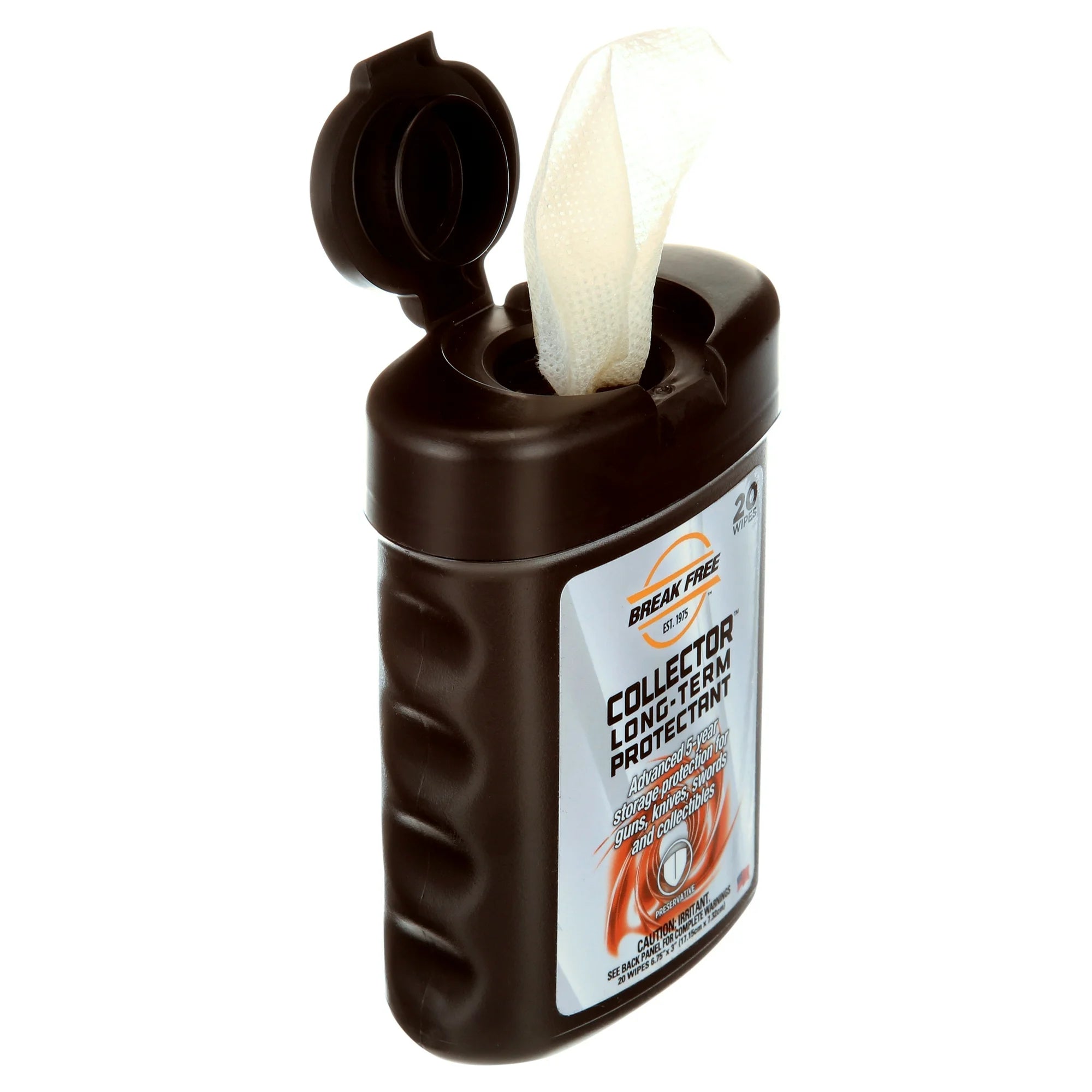 Container of collector's long-term protector with a wipe on a white background