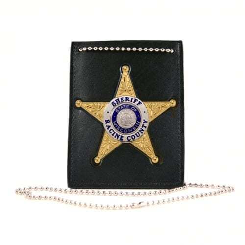 Boston Leather Neck Chain ID Holder with Recessed Badge -