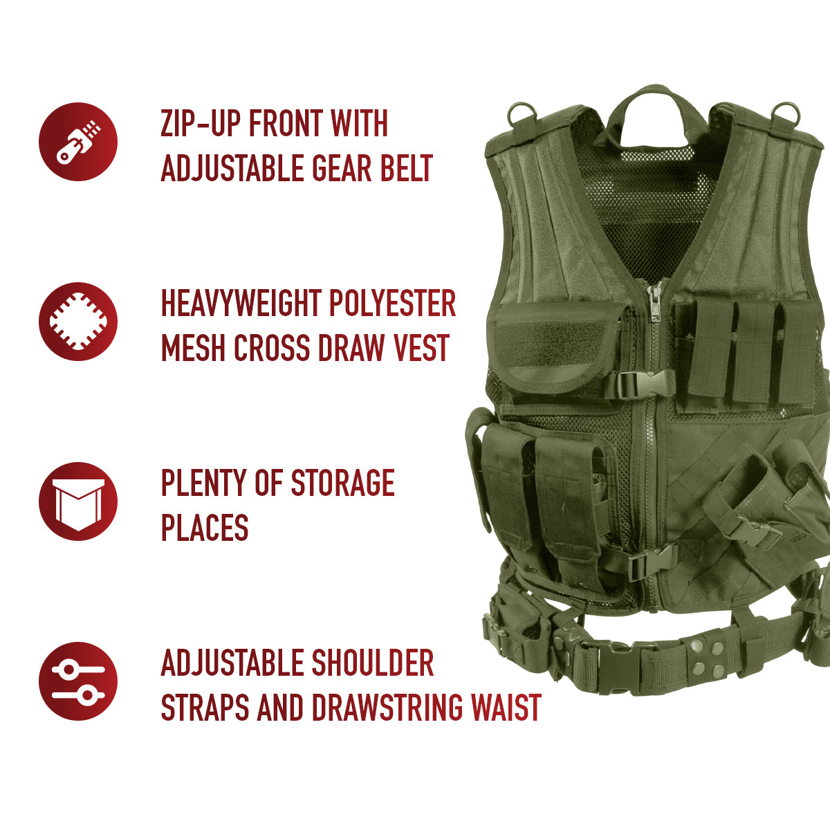 Rothco Cross-Draw MOLLE Chaleco táctico verde oliva 4591