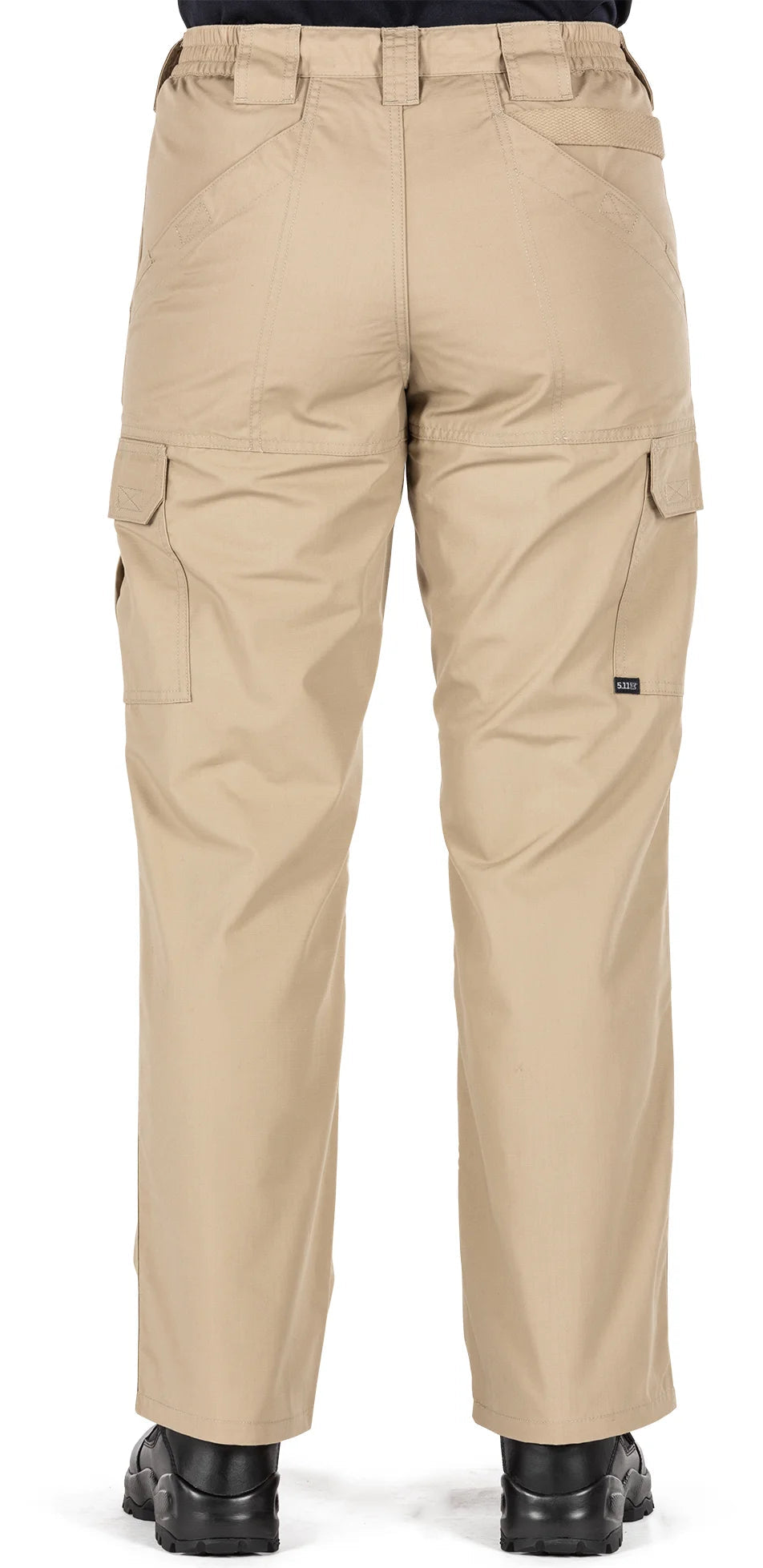 5.11 Tactical Women's TACLITE Pro Pants 64360 in TDU Khaki, flat lay showing ripstop fabric and seat pocket detail