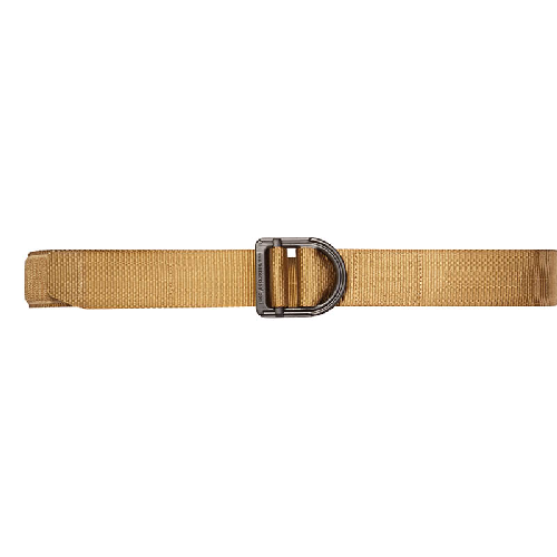 Brown belt with a metallic buckle on a white background