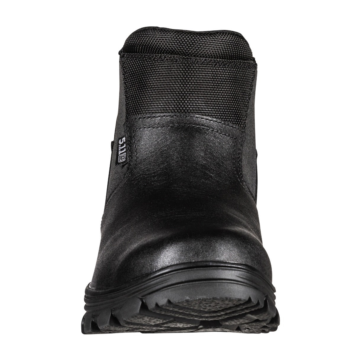 Black boot with a visible brand logo on a white background