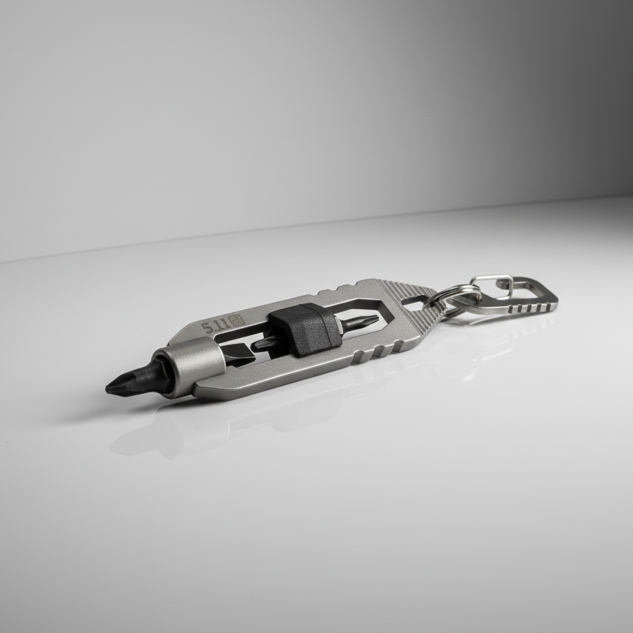 Multitool keychain on a gray background