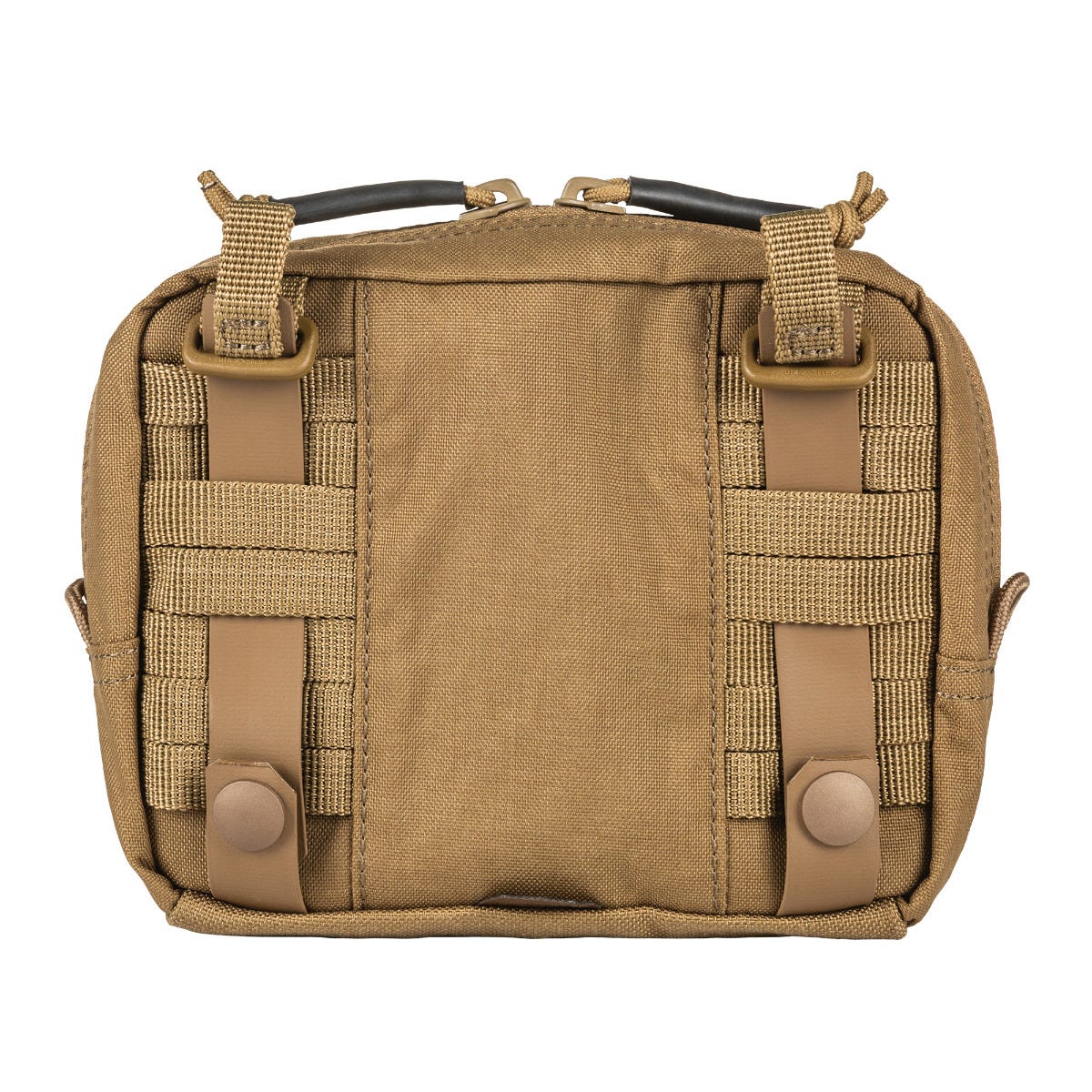 Tan tactical pouch with multiple straps on a white background