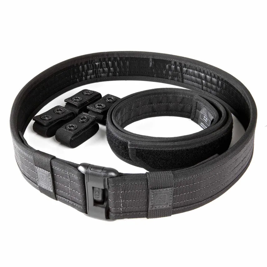 5.11 Tactical Sierra Bravo Duty Belt Kit with Inner Belt and Keepers – MPN 59505ABR, black 2-inch outer belt and 1.63-inch inner belt set