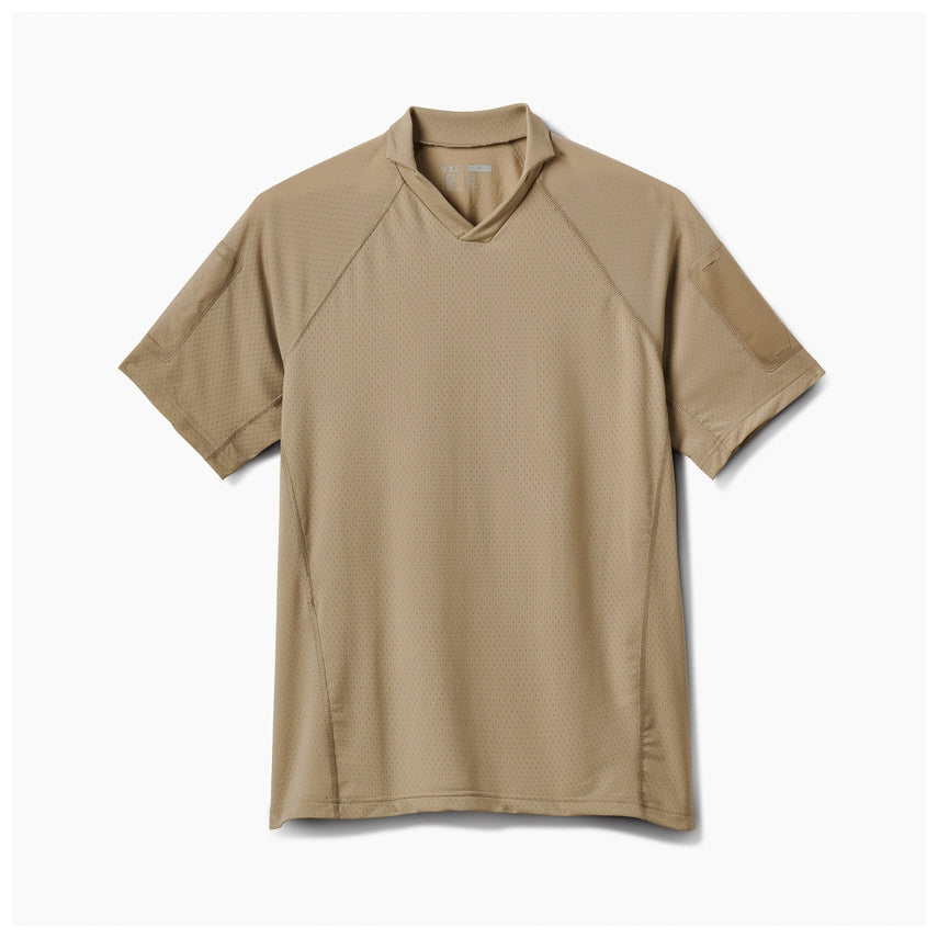 Beige short-sleeve shirt on a white background