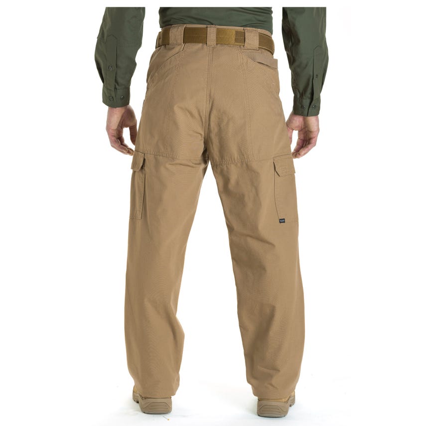 5.11 Tactical 100% Cotton Canvas Pants, rear view showcasing durable design and utility pockets in khaki color.