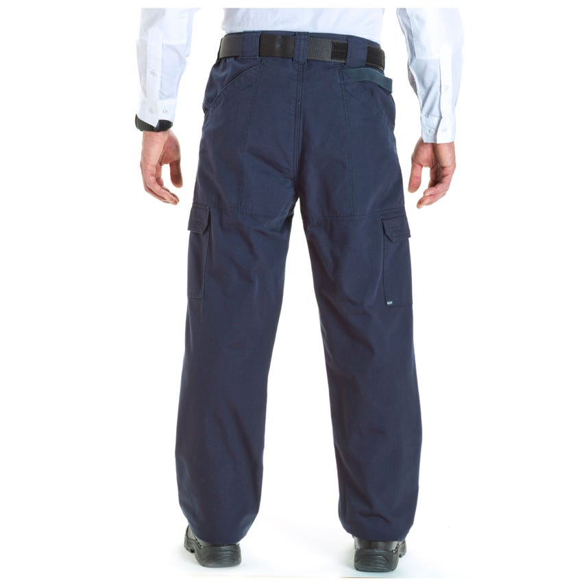 Rear view of 5.11 Tactical 100% Cotton Canvas Pants, showcasing durable design and spacious pockets for utility.
