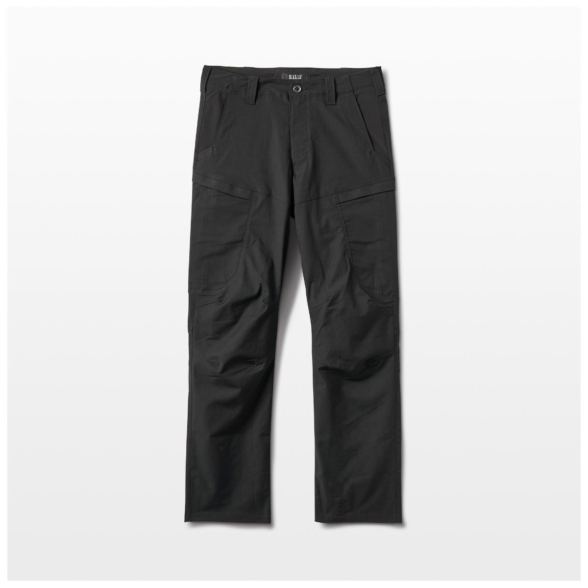 5.11 Tactical Apex Pant 74434ABR in Black, full flat front view of the cargo pant