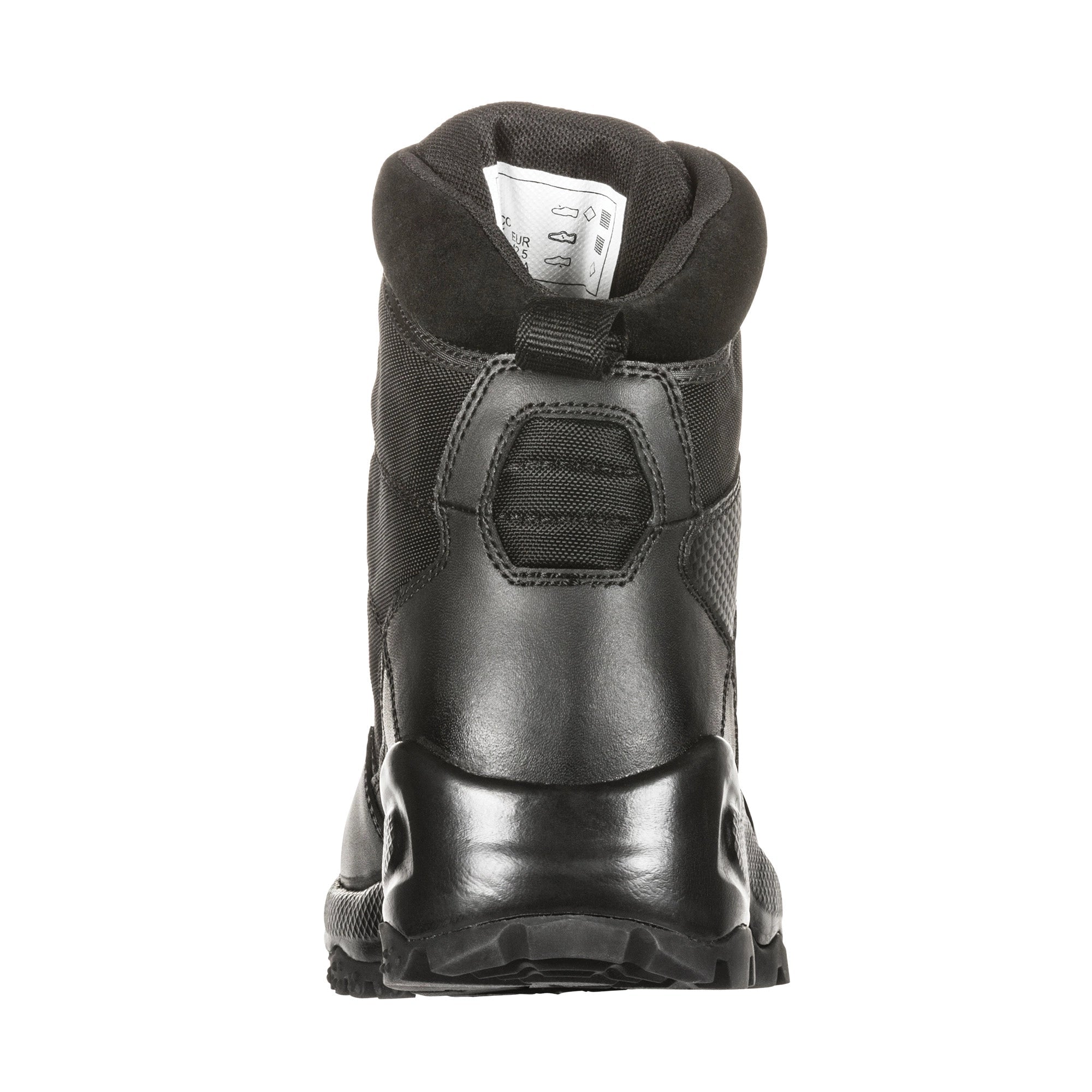 Black boot with a visible brand logo on a white background