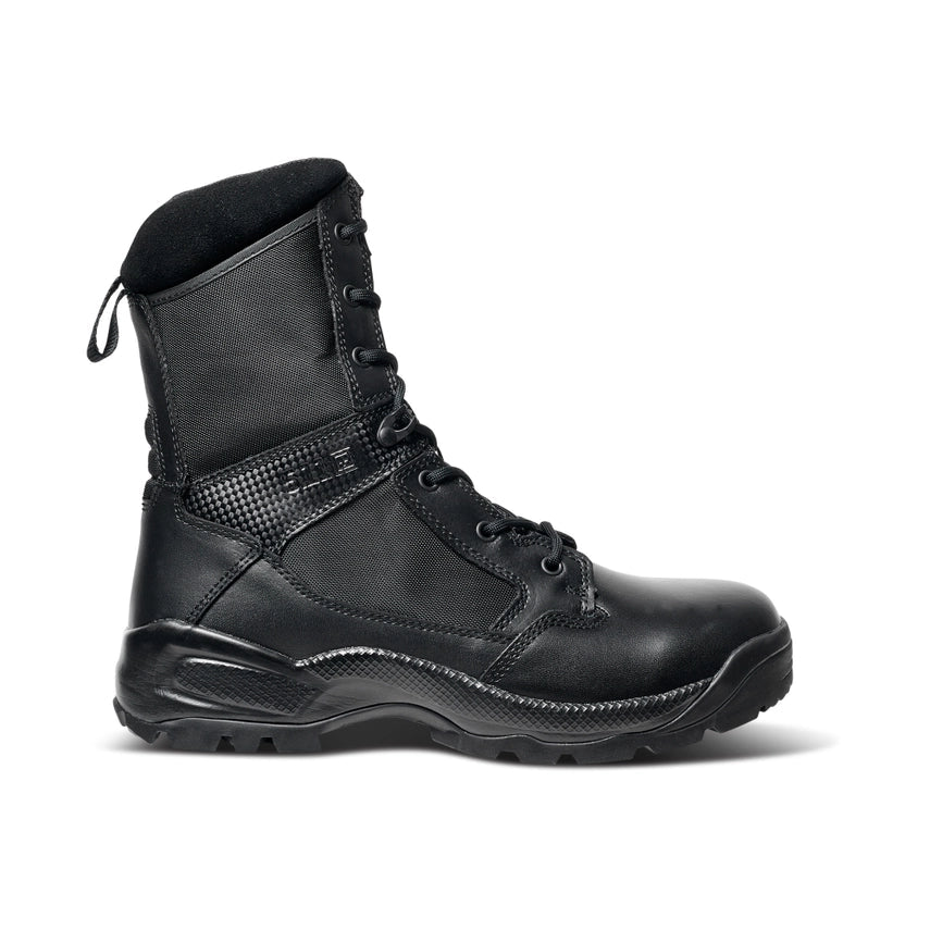 Black tactical boot on a white background