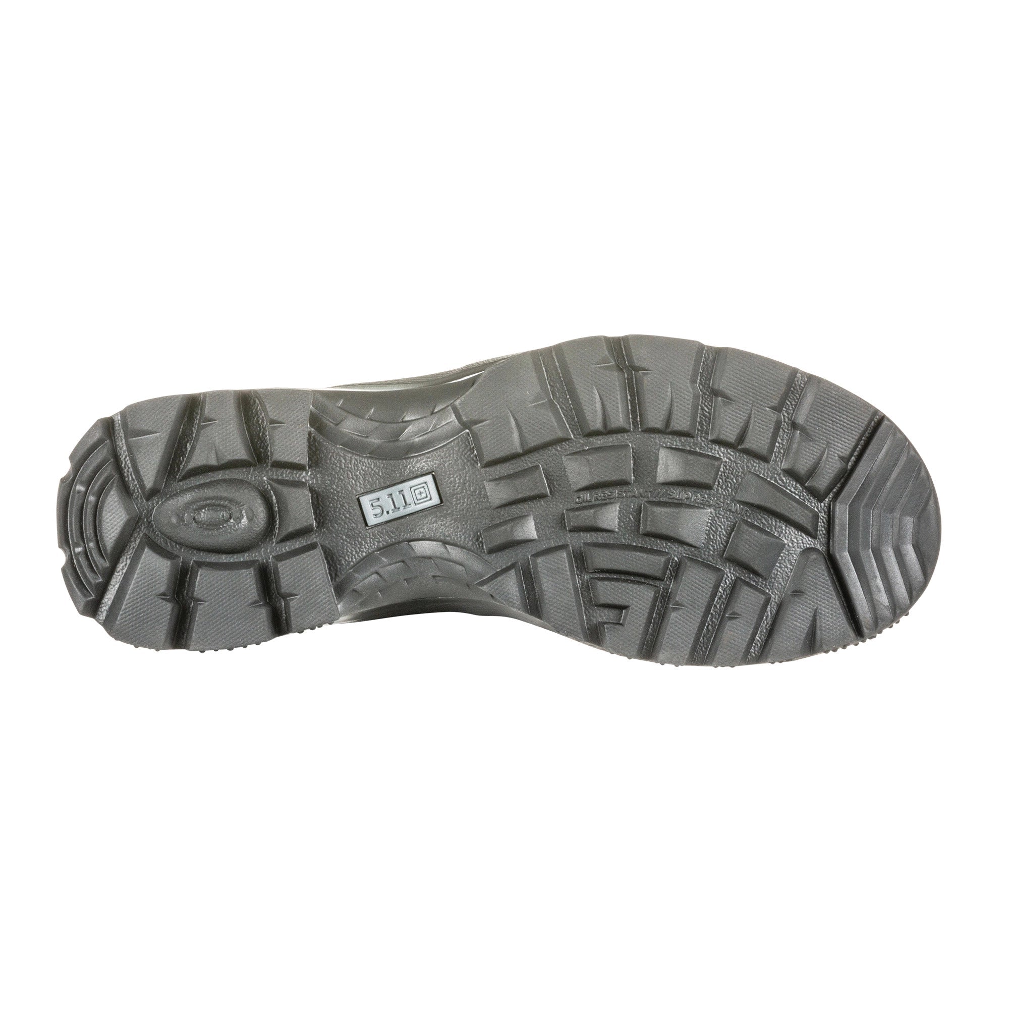 Close-up of a black shoe sole on a white background