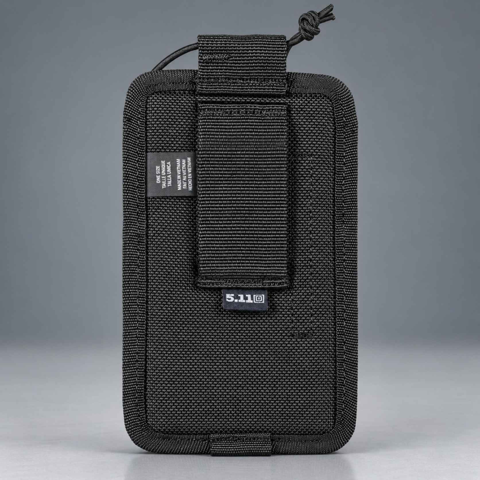 Back of the 5.11 Sierra Bravo radio pouch with wide rear belt loop for 2 and 2.25 inch duty belts