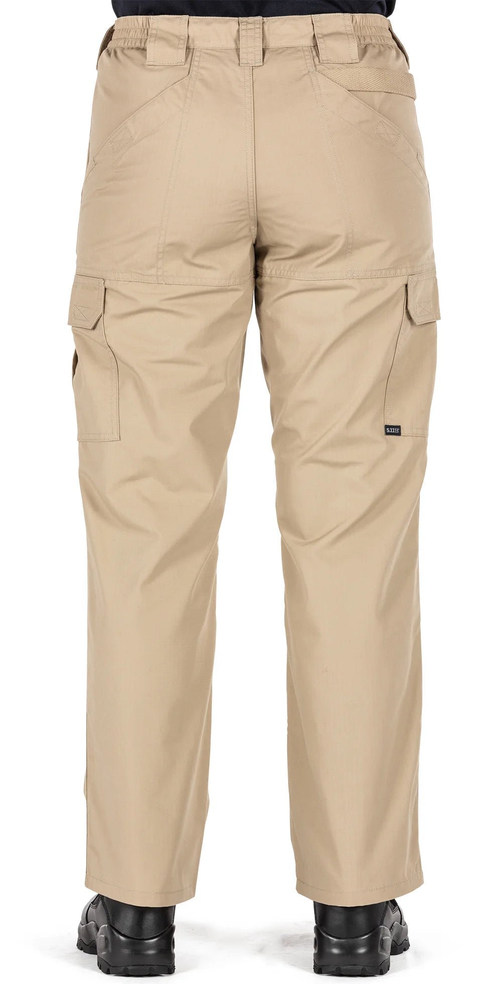 5.11 Tactical Women's TACLITE Pro Pants 64360 in TDU Khaki, flat lay showing ripstop fabric and seat pocket detail