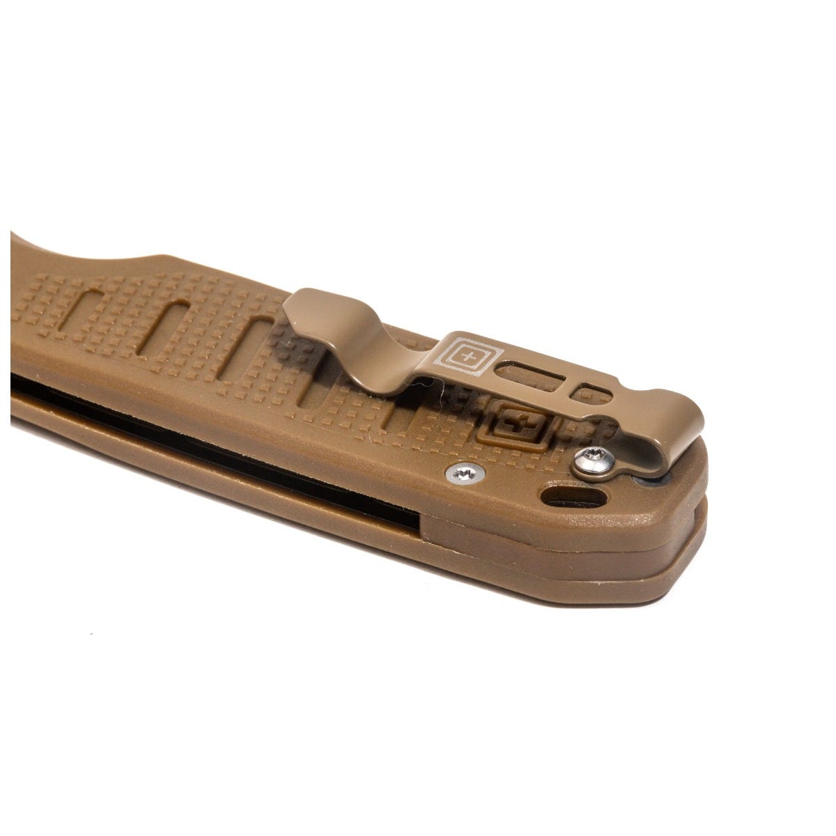 Brown tactical knife handle on a white background