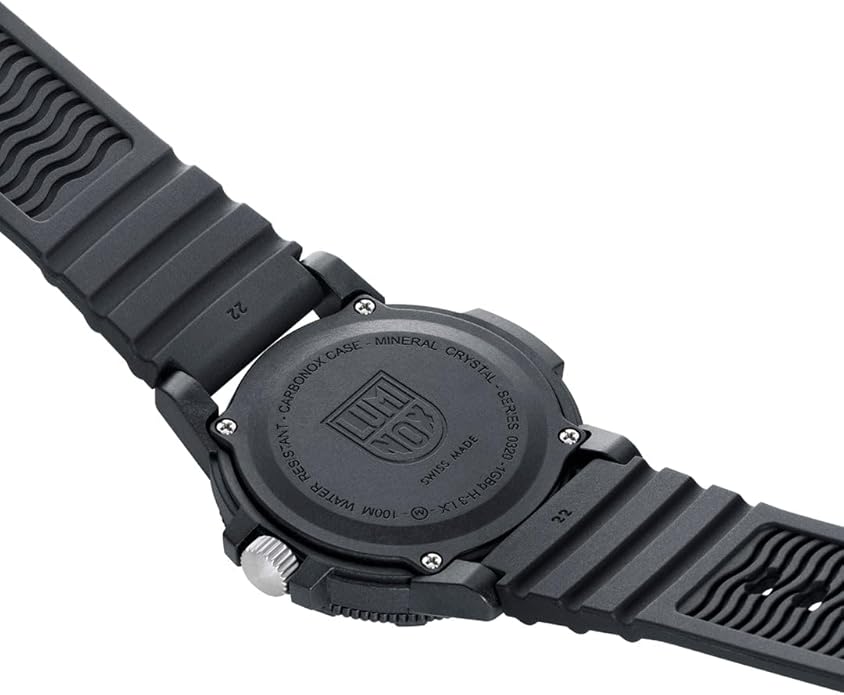 Back of black on black Luminox Leatherback Sea Turtle Giant Outdoor Watch 0337 with CARBONOX case with PU strap