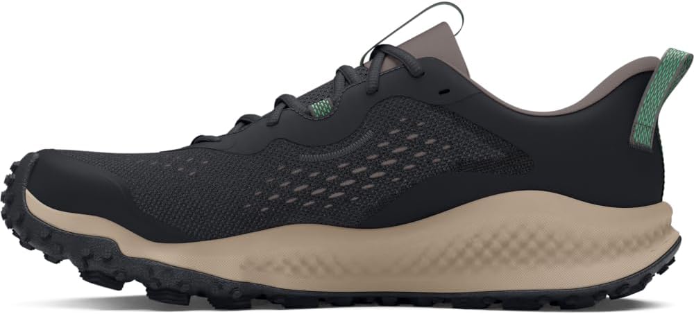 Black and beige hiking shoe on a white background