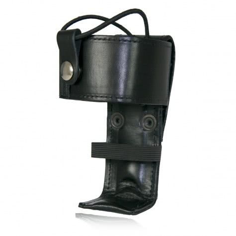 Boston Leather Deluxe Adjustable Radio Holder 5&#8243; 5487 &#8211; Basket Weave, Elastic Strap/Brass -