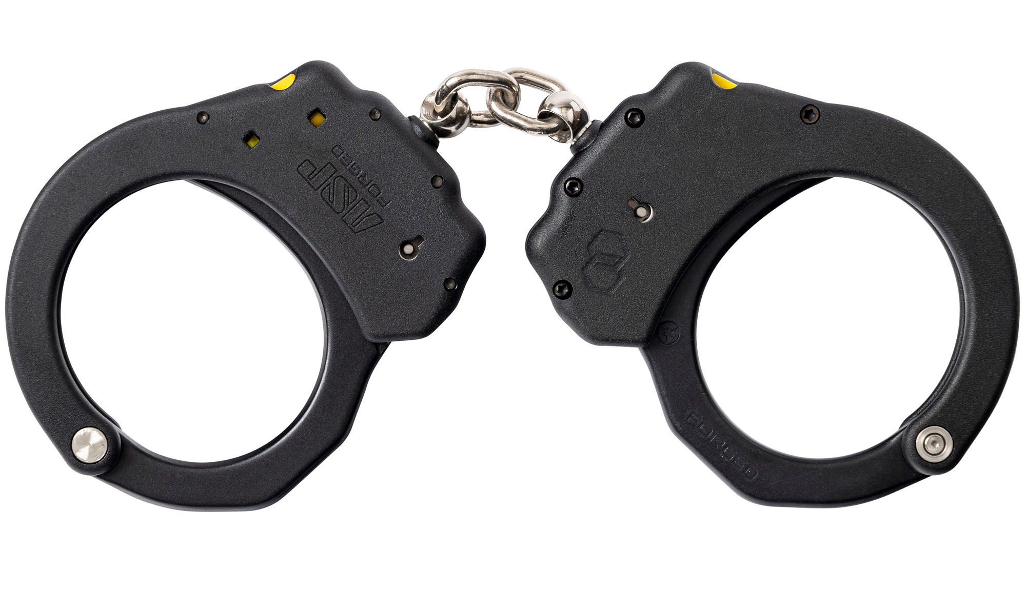 Black handcuffs on a white background