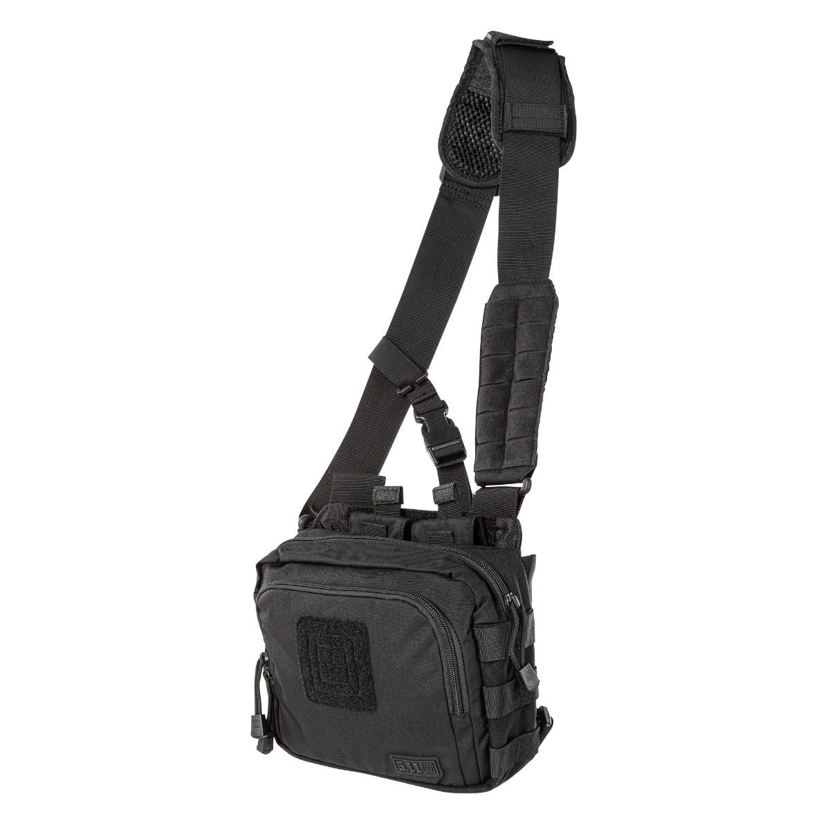 Black tactical shoulder bag on a white background