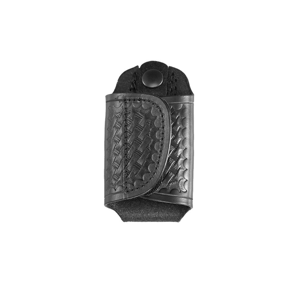 Black leather Aker Leather 564 Silent Key Holder with embossed design on a white background
