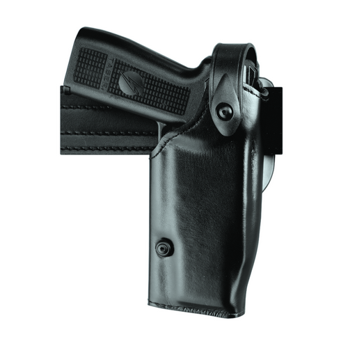 Safariland Model 6280 SLS Mid-Ride Duty Holster for Glock 34, featuring SLS rotating hood for enhanced retention.