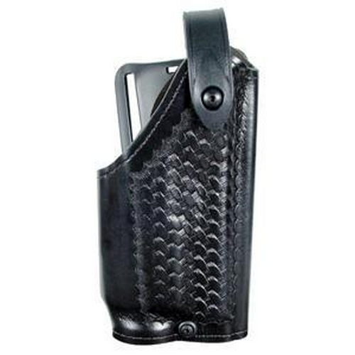 Safariland Model 6280 SLS Mid-Ride Duty Holster for Glock 17 with light, showcasing a sleek black woven design.