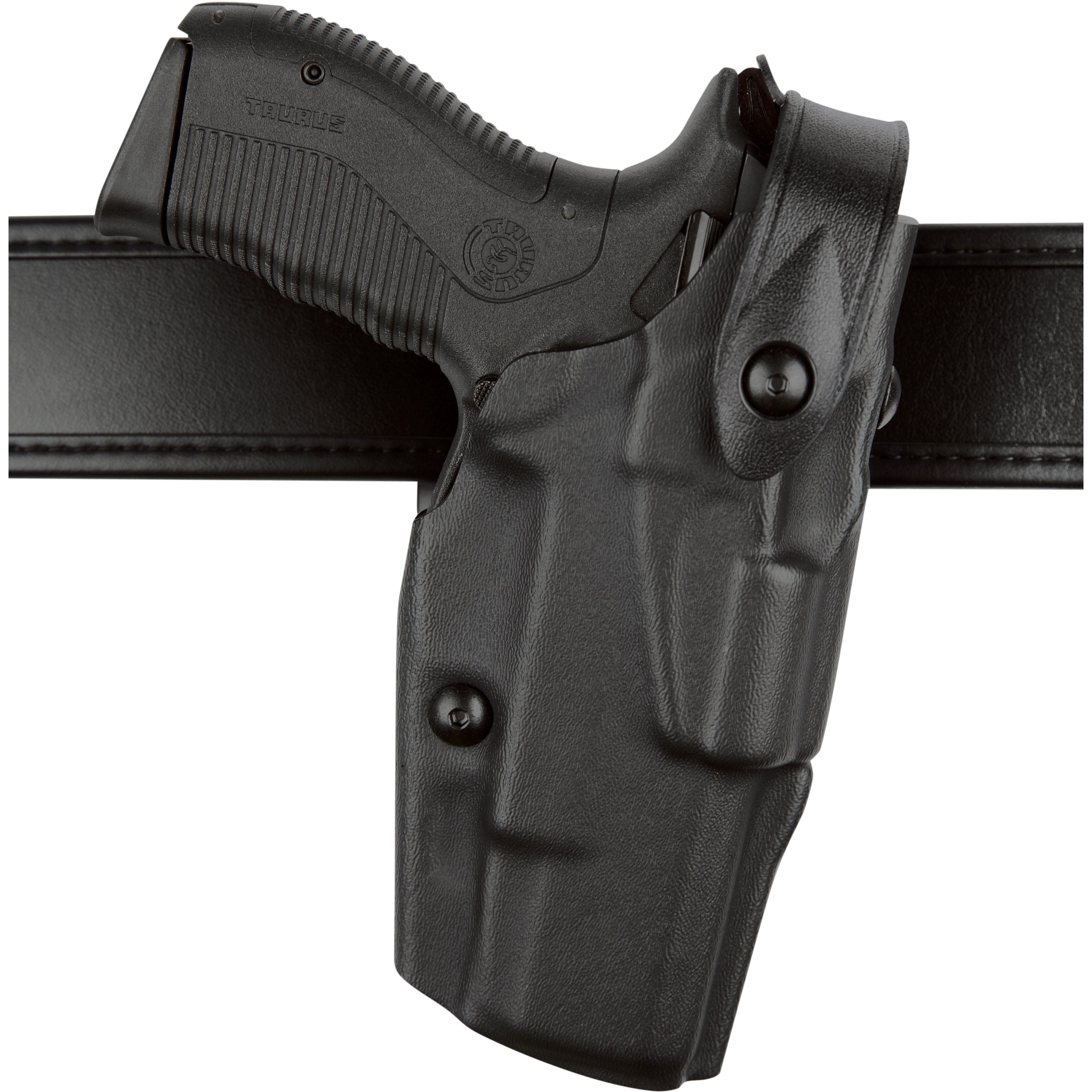 Safariland 6360 ALS/SLS Mid-Ride Holster for Glock 22 Gen 5 attached to a duty belt, showcasing sleek design and retention features.