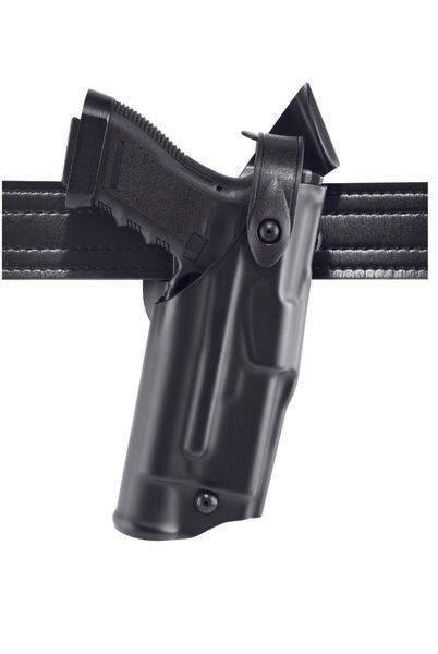 Safariland Model 6360 ALS/SLS mid-ride holster for Glock 17 securely attached to a duty belt.