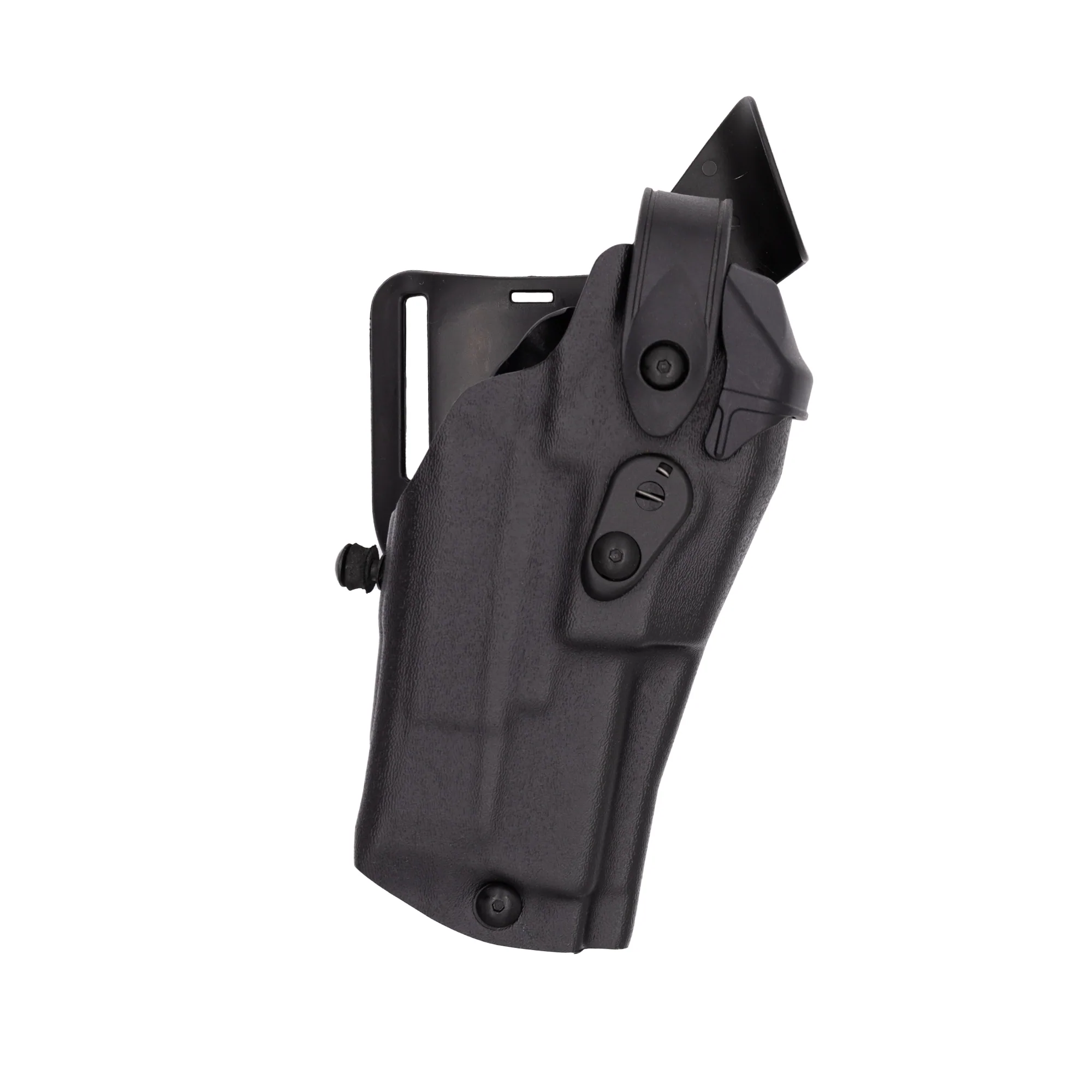 Safariland Model 6360RDS ALS/SLS Mid-Ride duty holster for FN 509 MOS w/ light, showcasing sleek design and retention features.