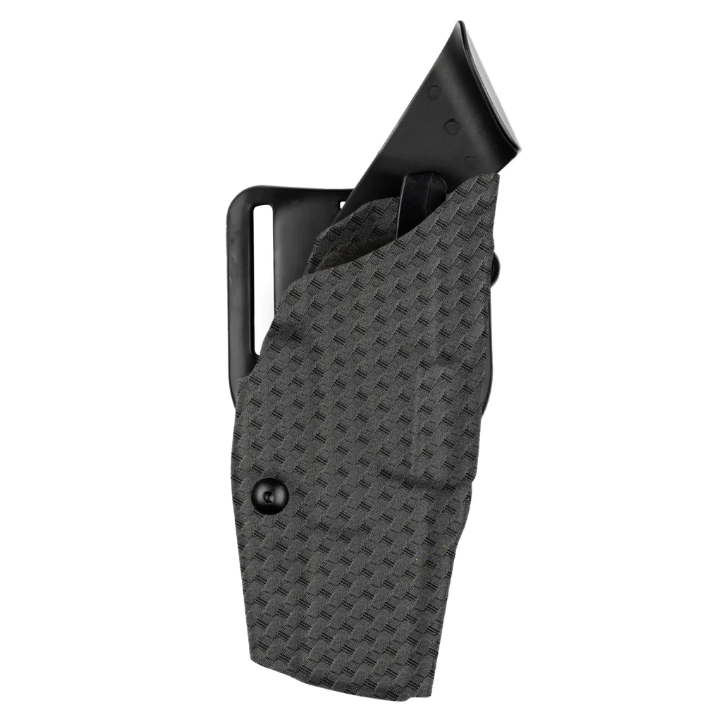 Safariland Model 6390 ALS Mid-Ride Duty Holster for Smith & Wesson M&P 9, showcasing its secure fit and sleek design.