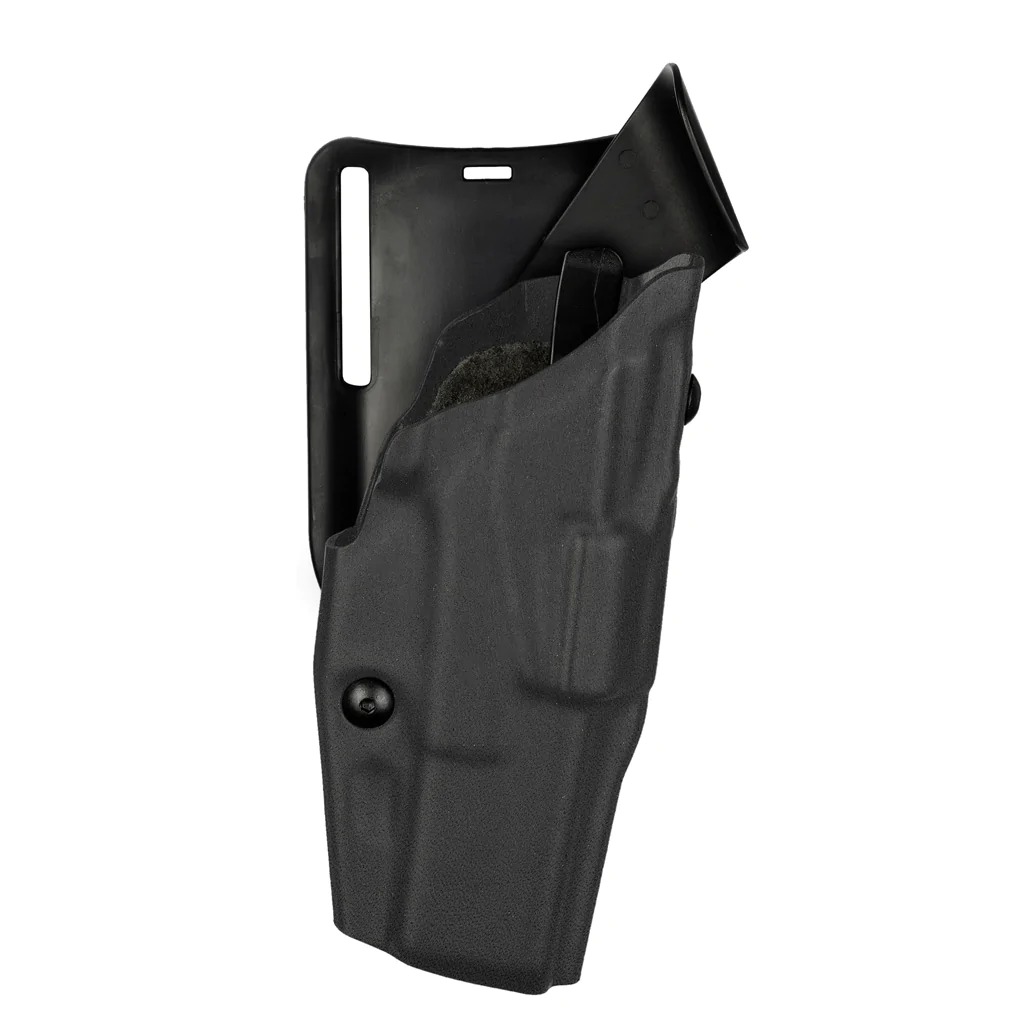 Safariland Model 6395 ALS Low-Ride Duty Holster for Glock 17 in black, featuring automatic locking system for secure weapon retention.