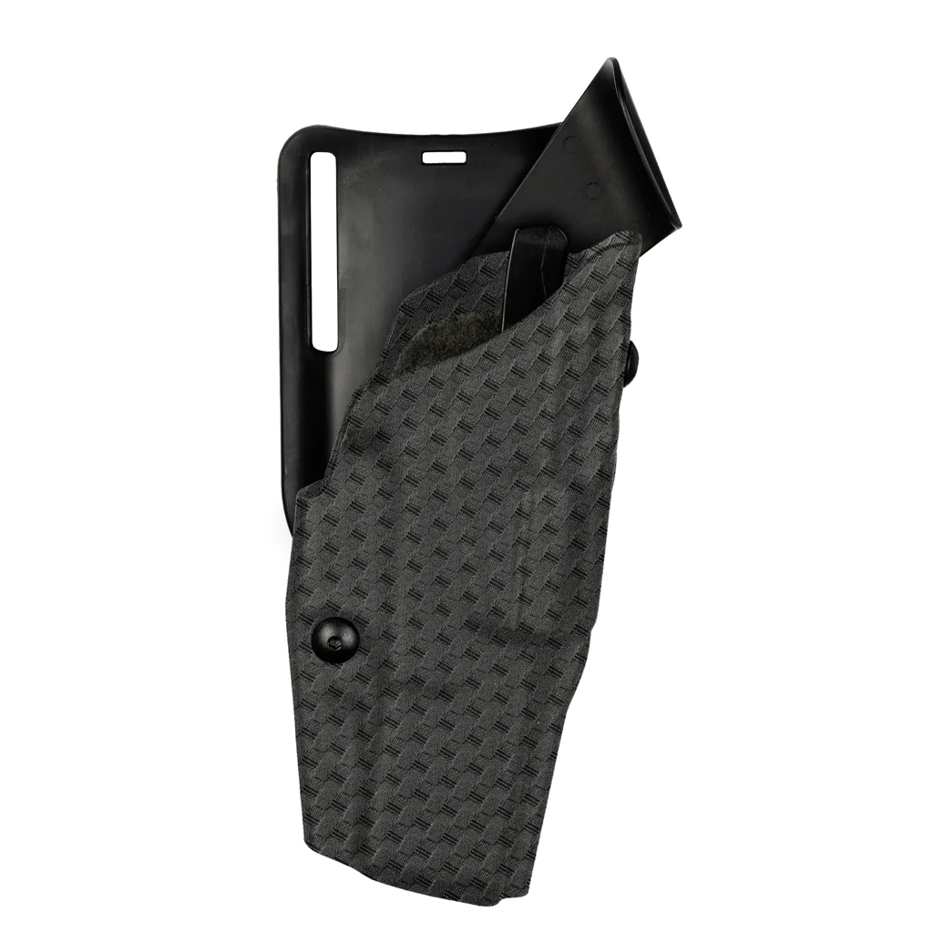 Safariland Model 6395 ALS Low-Ride Duty Holster for Glock 17 with light, featuring automatic locking system for security.