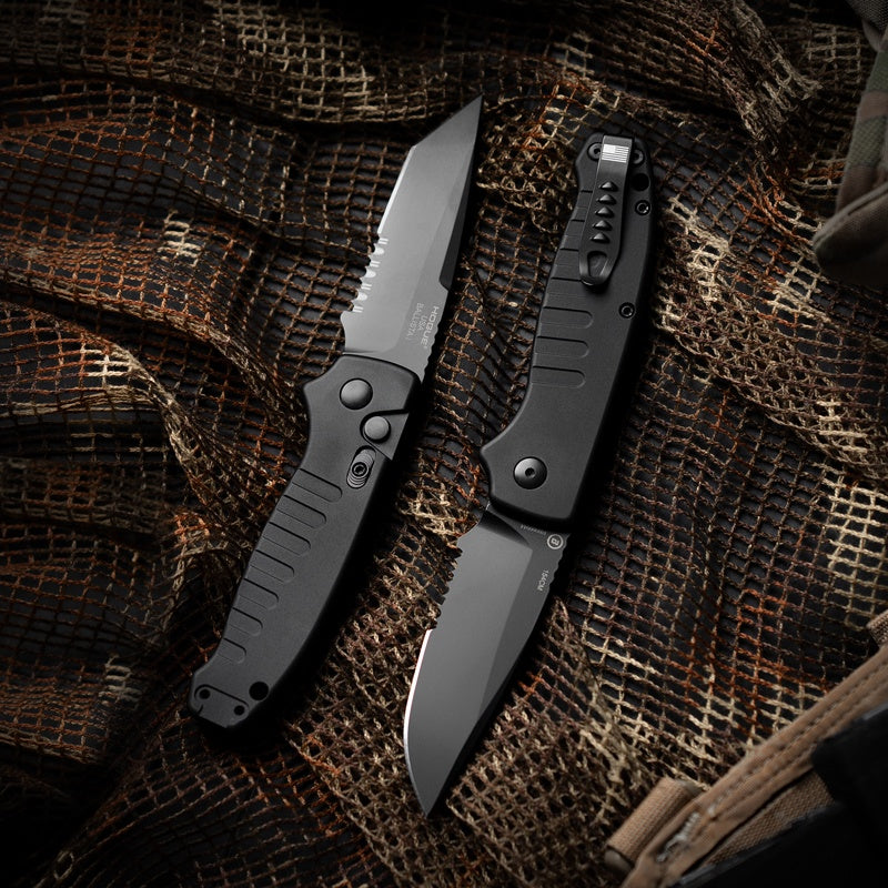 Hogue Deka 24379 folding knife with CPM MagnaCut clip point blade and black polymer handle