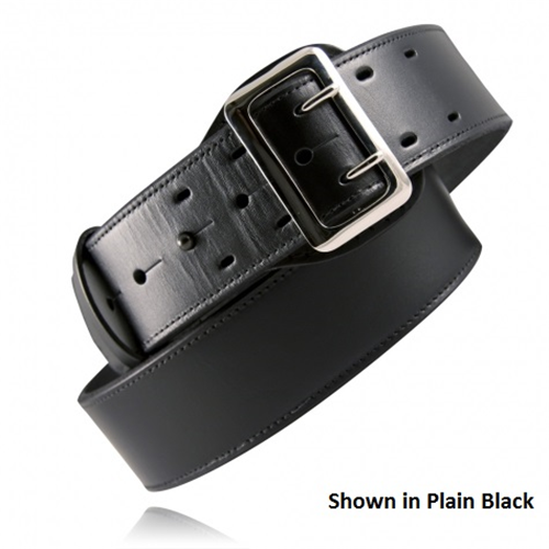 Boston Leather Sam Browne Duty Belt in plain black, fully lined with a solid brass buckle and stylish design.