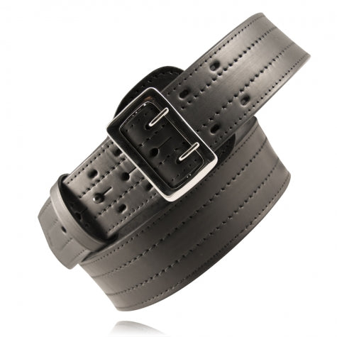 Boston Leather Riverside Duty Belt in black with a solid brass buckle and perforated design for enhanced style and durability.