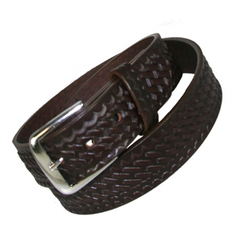 Boston Leather Traditional 1 1/2 Off Duty Belt, crafted from durable, drum-dyed full grain leather with a woven design.