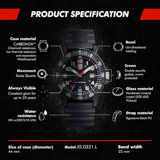 Luminox Leatherback Sea Turtle Giant Outdoor Watch 0337 with CARBONOX case, NATO or PU strap specifications