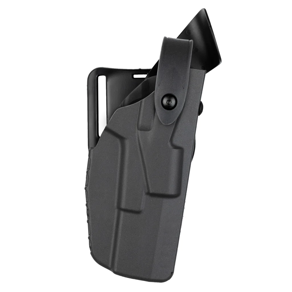 Side view of Safariland Model 7360 7TS ALS/SLS mid-ride duty holster for Glock 19, showcasing its durable design.