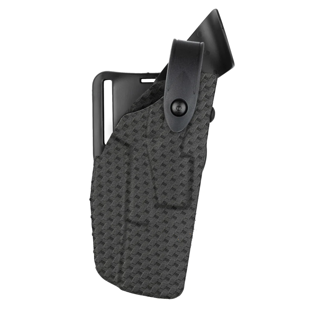 Safariland Model 7360 7TS ALS/SLS Mid-Ride Duty Holster for Glock 19 in durable black SafariSeven material.