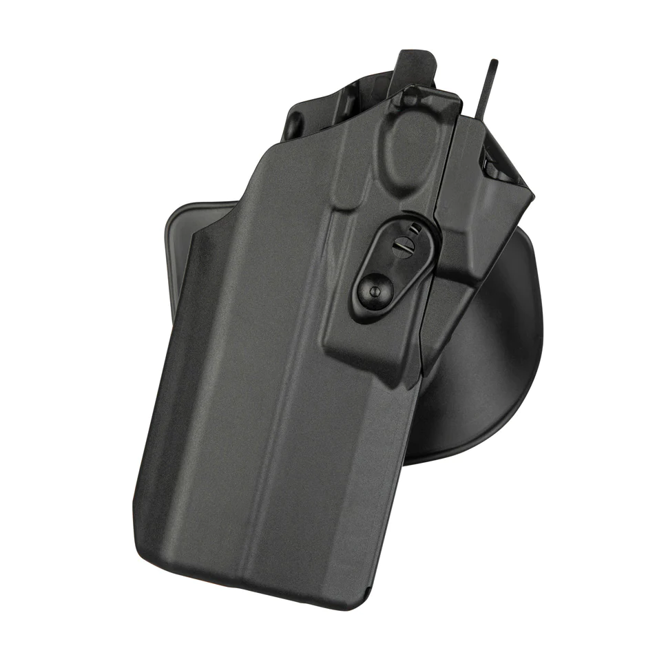 Safariland Model 7378RDS 7TS ALS Concealment Holster for Glock 19 with Compact Light, angled view, featuring paddle and belt loop.