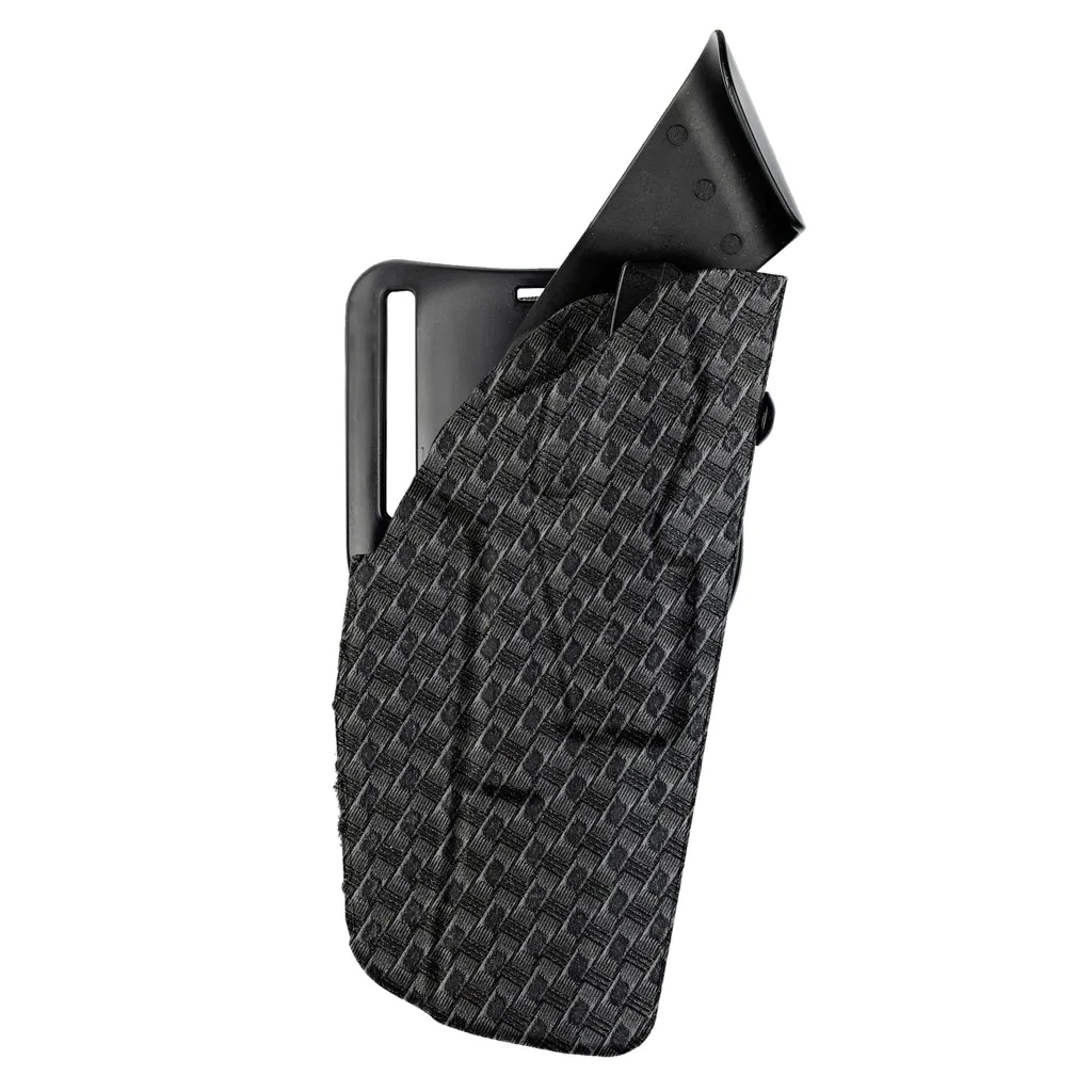 Safariland Model 7390 7TS ALS Mid Ride Duty Holster for Glock 17 w/ Light in black, made of durable SafariSeven material.