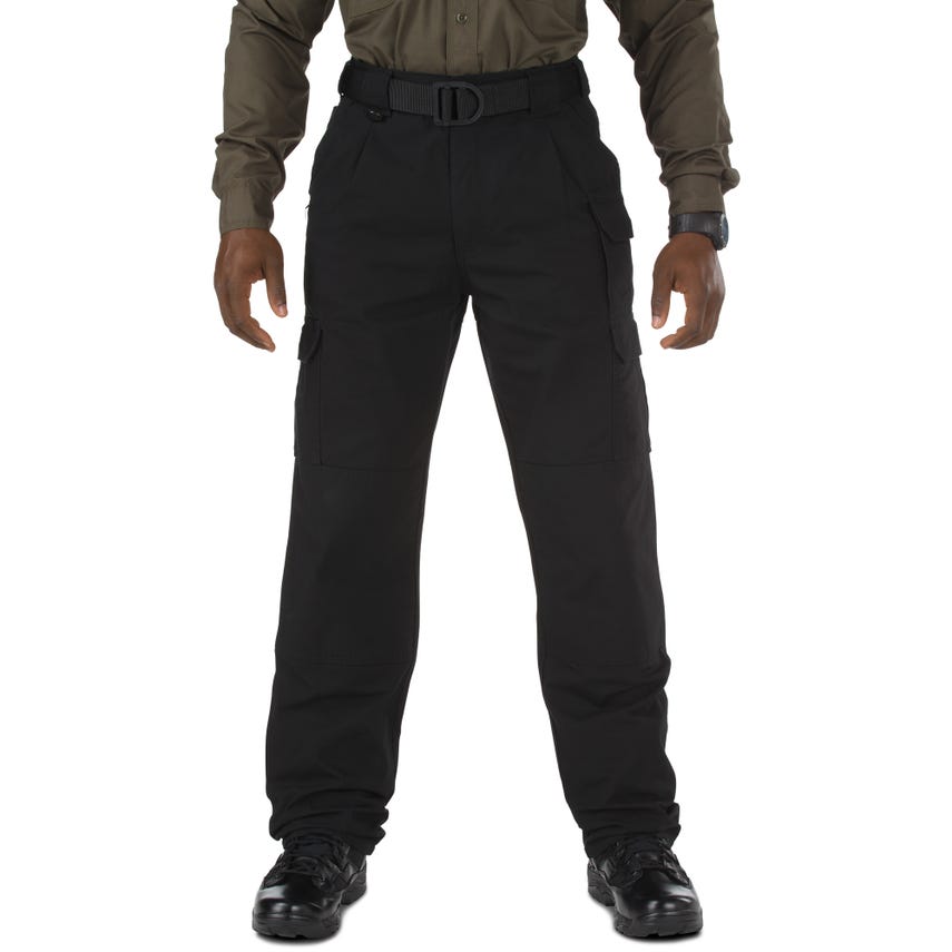 5.11 Tactical 100% Cotton Canvas Pants 74251 in black, featuring strong fabric and utility pockets for tactical use.